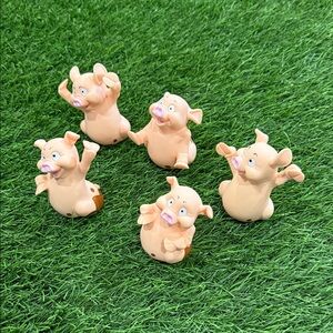 5 Rubber Pigs In Mud - Cake Toppers